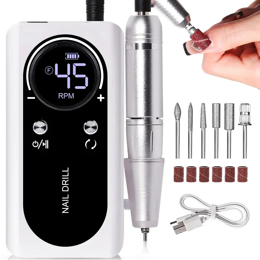 Portable 45000RPM Electric Nail Drill – Low Noise, Rechargeable