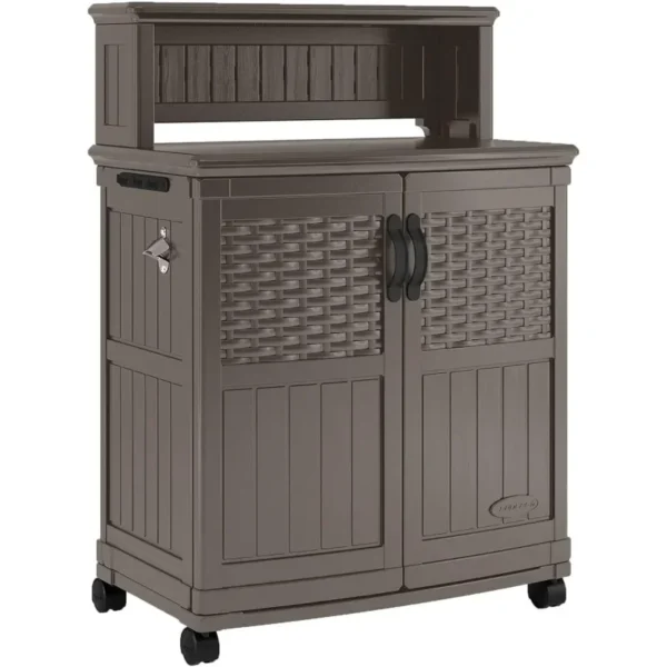 HOME Patio Plastic Storage and Prep Station with Decorative Wicker Pattern and Multi Wall Panels  Stoney Gray - Image 2