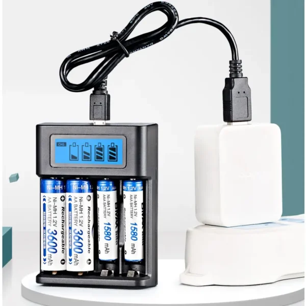 LCD Display AA  / AAA Battery USB Charger 4 Slots For NI-MH /NI-CD AA  AAA 1.2V Rechargeable Battery Indicator Battery Charger - Image 4