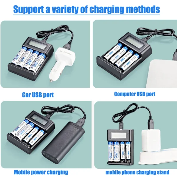 LCD Display AA  / AAA Battery USB Charger 4 Slots For NI-MH /NI-CD AA  AAA 1.2V Rechargeable Battery Indicator Battery Charger - Image 5