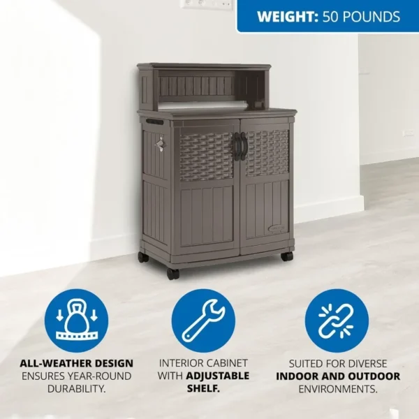 HOME Patio Plastic Storage and Prep Station with Decorative Wicker Pattern and Multi Wall Panels  Stoney Gray - Image 4