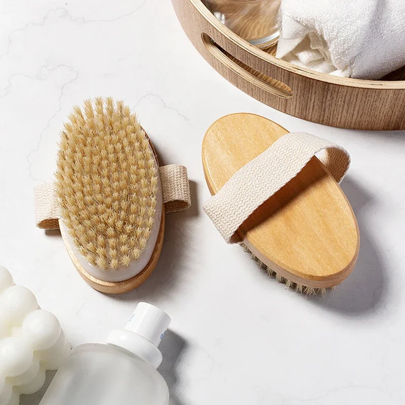 Natural Bristle Brush Soft Wet Dry Skin Body SPA Brush Bath Massager