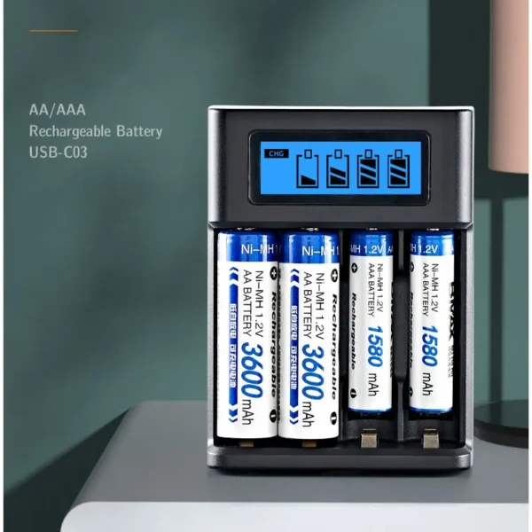 LCD Display AA  / AAA Battery USB Charger 4 Slots For NI-MH /NI-CD AA  AAA 1.2V Rechargeable Battery Indicator Battery Charger - Image 2