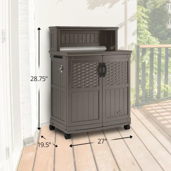 HOME Patio Plastic Storage and Prep Station with Decorative Wicker Pattern and Multi Wall Panels  Stoney Gray - Image 3