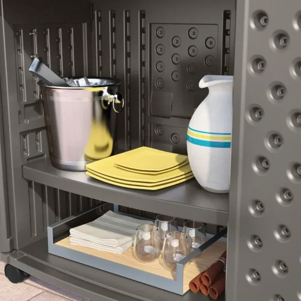 HOME Patio Plastic Storage and Prep Station with Decorative Wicker Pattern and Multi Wall Panels  Stoney Gray - Image 6