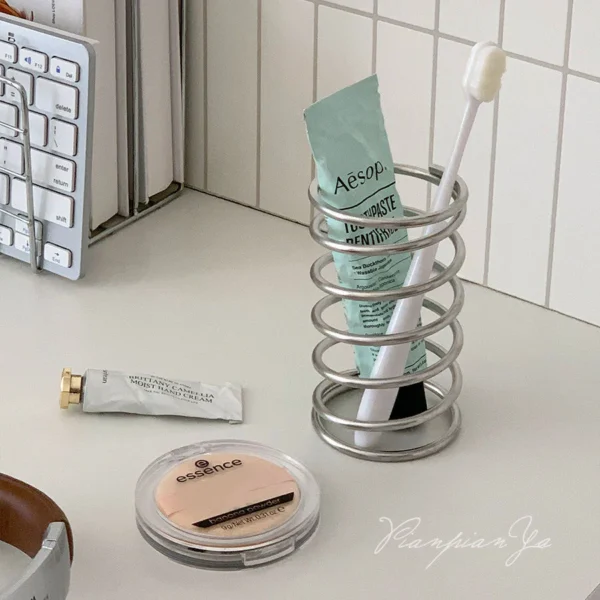 Stainless Steel Toothbrush Holder Metal Bathroom Accessories Tool for Toothpaste Makeup Brush Storage Rack Home Decoration - Image 2