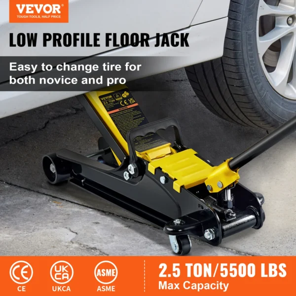 VEVOR 2.5T Floor Hydraulic Jack Pneumatic Low Profile Floor Jack Heavy-Duty Steel Racing Floor Jack with Single Piston Lift Pump - Image 2