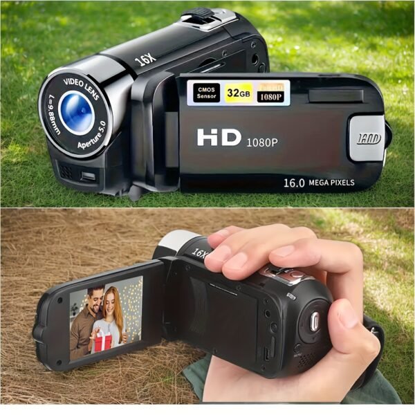 HD 1080P Camcorder – 16x Digital Zoom, 270° Flip Screen, 32GB Card, Wide-Angle, Portable Video Camera with LED, USB Charging - Image 3