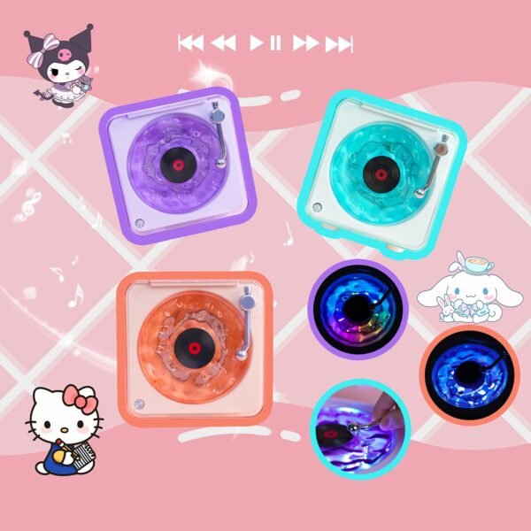 Sanrio Vinyl Record Player – Hello Kitty, Kuromi, Cinnamoroll Options, Wireless Speaker, DIY Accessories, Wave Lights, Desktop Clock, Perfect Gift for Music Lovers - Image 4