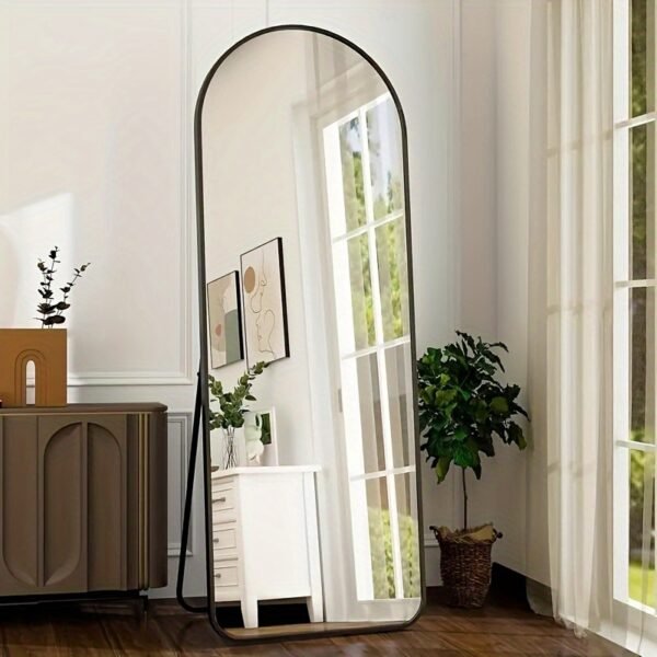Arched/Rectangular Aluminum Full-Length Mirror with Stand, Wall & Floor Use - Image 8
