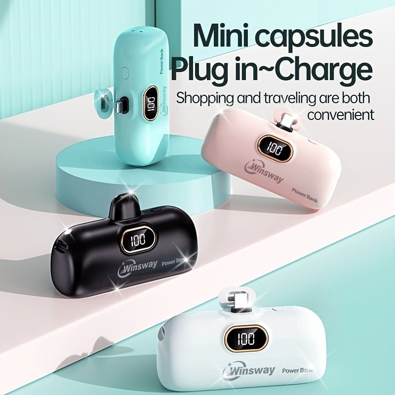 WINSWAY Mini 5000mAh Power Bank, USB-C, Universal for iPhone/Android