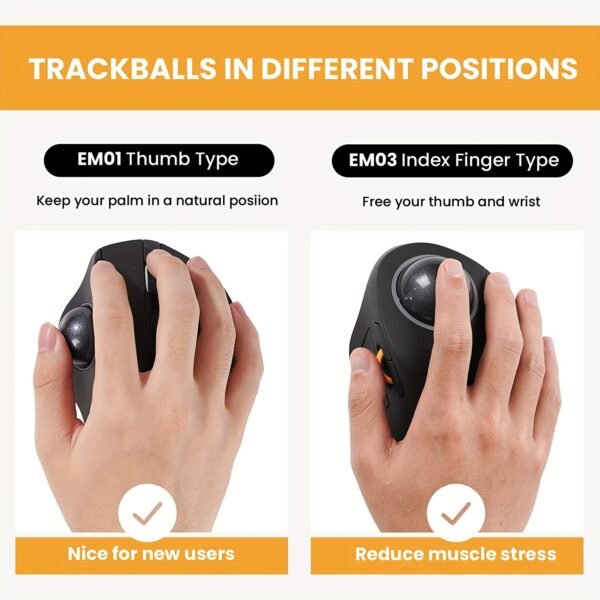 ProtoArc EM03 Multi-Device Wireless Trackball, Ergonomic RGB, Finger-Control, Rechargeable - Image 5