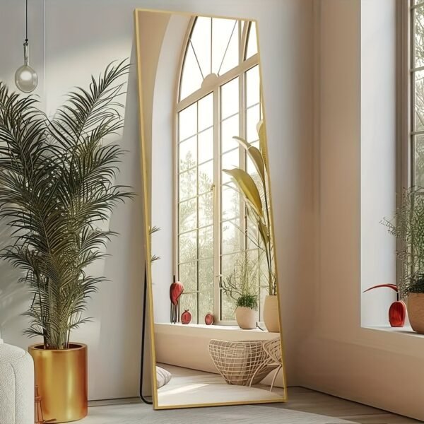 Arched/Rectangular Aluminum Full-Length Mirror with Stand, Wall & Floor Use - Image 7