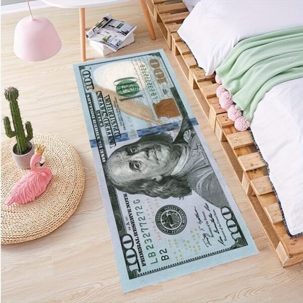 Modern $100 Bill Runner Rug 24"x63" – Non-Slip, Machine Washable, Rubber Back for Safety - Image 2