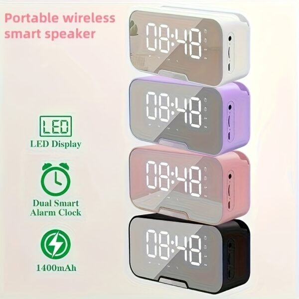 Mini Wireless Portable Speaker with FM Radio, LED Mirror, Mic, TF Card, USB Charge - Image 3