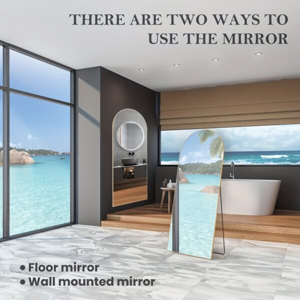 Arched/Rectangular Aluminum Full-Length Mirror with Stand, Wall & Floor Use - Image 14