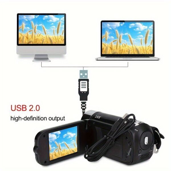 HD 1080P Camcorder – 16x Digital Zoom, 270° Flip Screen, 32GB Card, Wide-Angle, Portable Video Camera with LED, USB Charging - Image 5