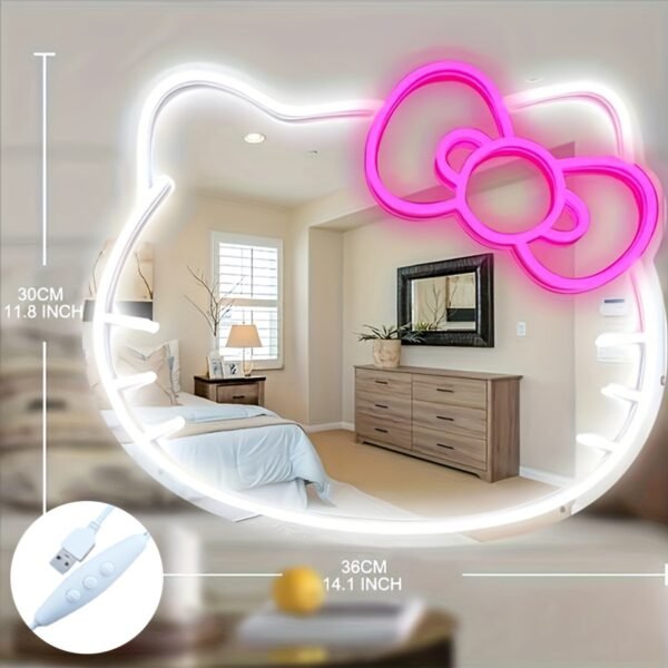 Hello Kitty Neon LED Makeup Mirror – Dimmable Light for Bedroom, Living Room & Hallway - Image 3