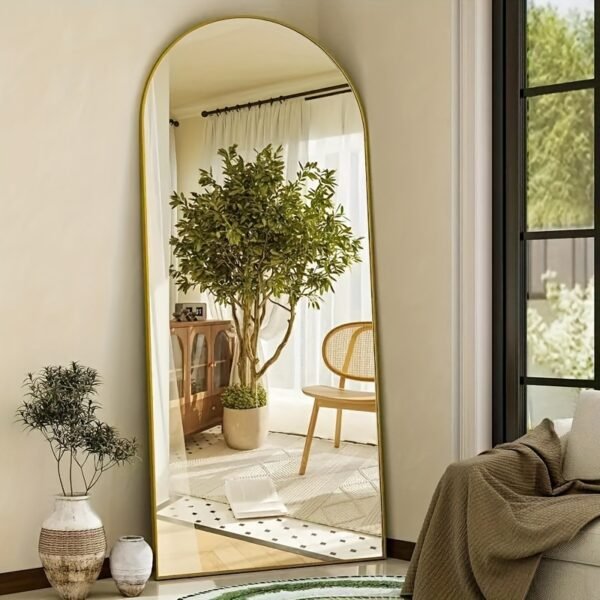 Arched/Rectangular Aluminum Full-Length Mirror with Stand, Wall & Floor Use - Image 3