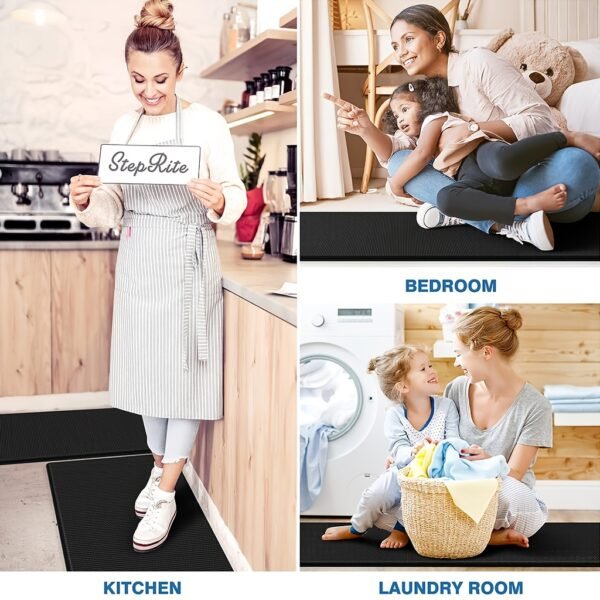 Black Kitchen Comfort Mats (2pcs) – Ergonomic, Non-Slip, Heavy Duty Foam Rugs - Image 7