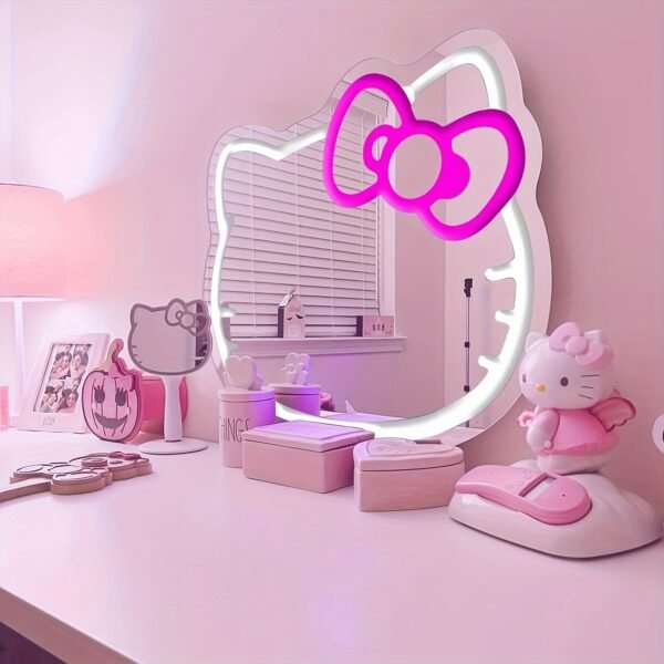 Hello Kitty Neon LED Makeup Mirror – Dimmable Light for Bedroom, Living Room & Hallway