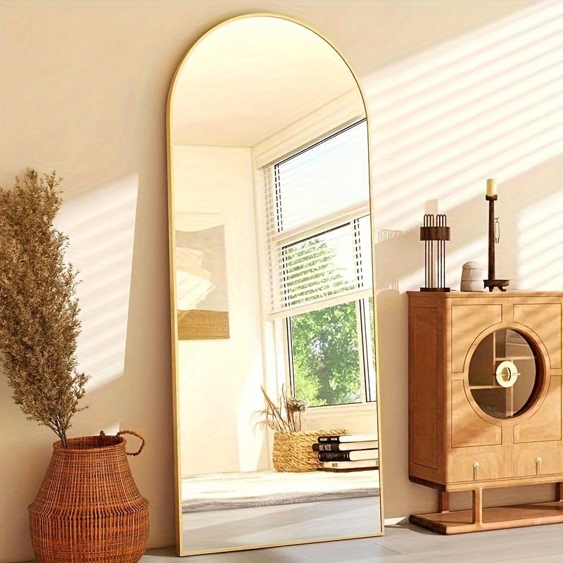 Arched/Rectangular Aluminum Full-Length Mirror with Stand, Wall & Floor Use