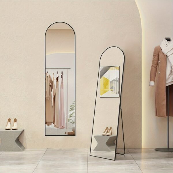 Arched/Rectangular Aluminum Full-Length Mirror with Stand, Wall & Floor Use - Image 13